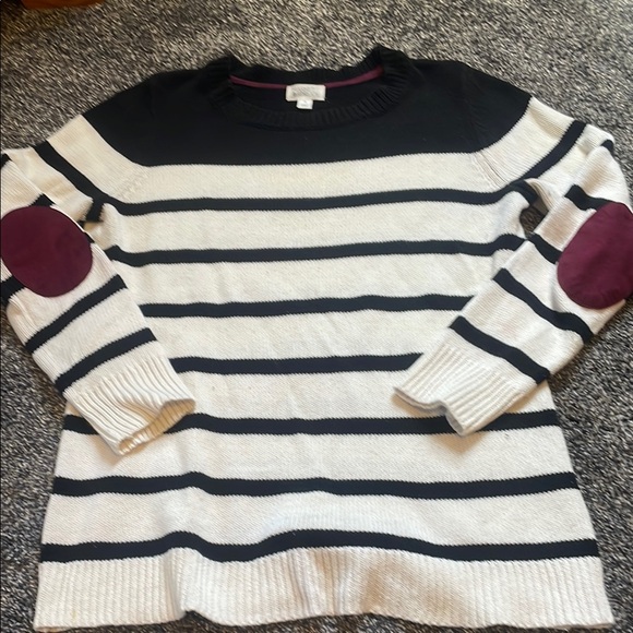 Striped Black and White Sweater with Purple Accents - Picture 1 of 2